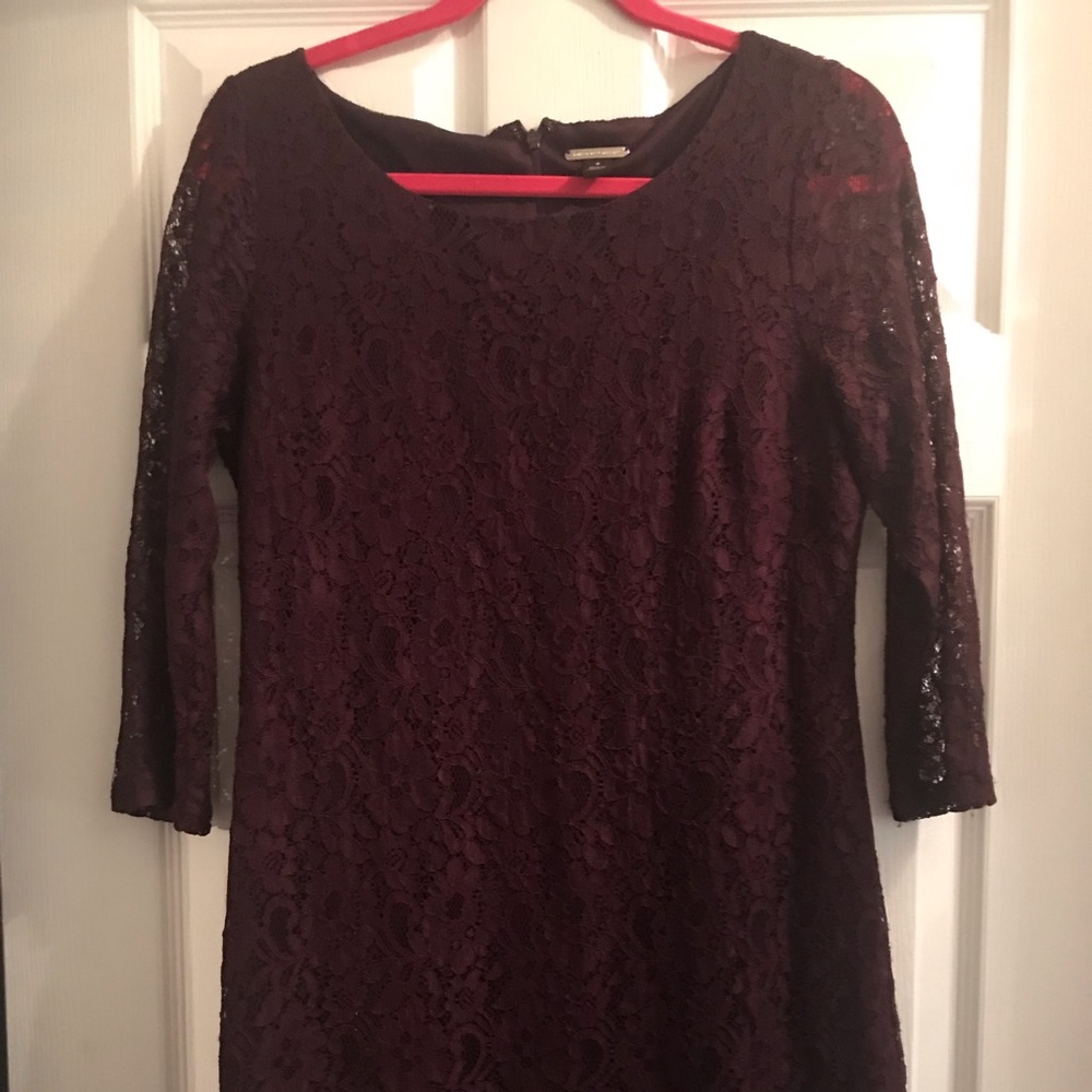 Plum lace sheath dress